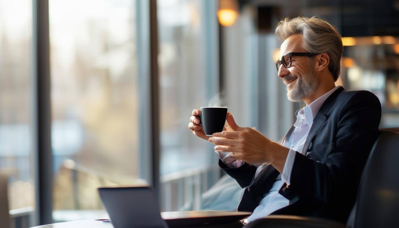 Relaxed attorney enjoying a cup of coffee